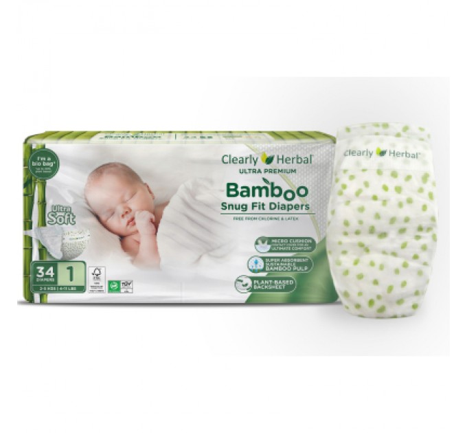 Clearly Herbal Підгузки Clearly Herbal Bamboo, розмір 1 (2-5 кг), 34 шт (1133)