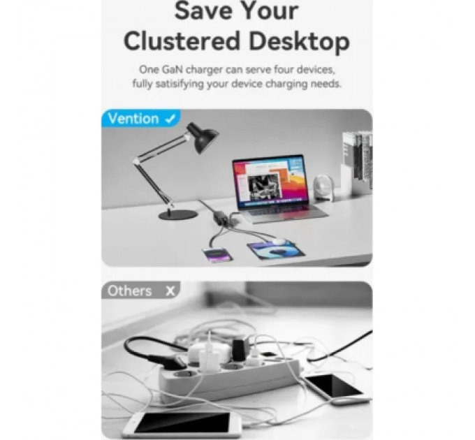 Vention Зарядний пристрій Vention 4xUSB 100W (2xUSB-C+2xUSB-A) PD3.0/QC 3.0/GaN White (FBSWG-EU)