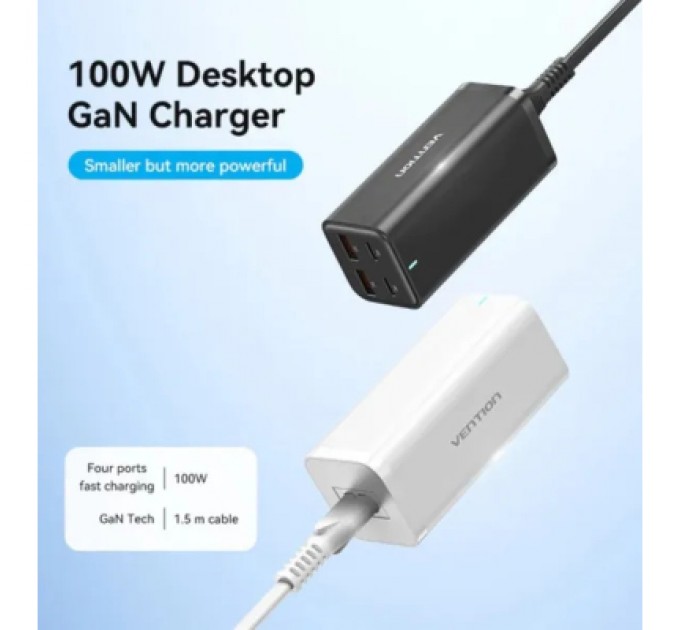 Vention Зарядний пристрій Vention 4xUSB 100W (2xUSB-C+2xUSB-A) PD3.0/QC 3.0/GaN White (FBSWG-EU)