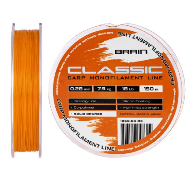 Brain Волосінь Brain Classic Carp Line (solid orange) 150m 0.28mm 18lb 7.9kg (1858.80.86)
