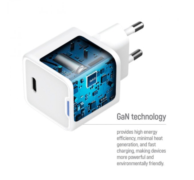 ColorWay Зарядний пристрій ColorWay GaN Mini 30W PD Port PPS USB (Type-C PD + USB QC4.0) cable Type-C (CW-CHS053PDC-WT)