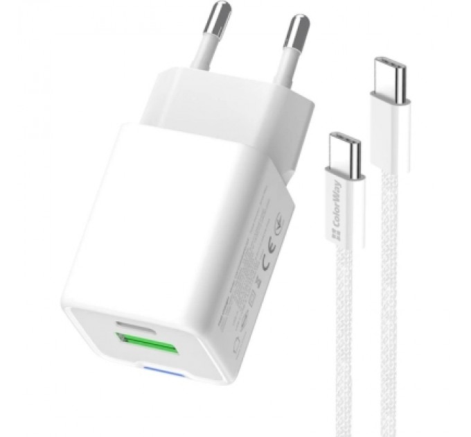 ColorWay Зарядний пристрій ColorWay GaN Mini 35W PD Port PPS USB (Type-C PD + USB QC4.0) cable Type-C (CW-CHS055PDC-WT)