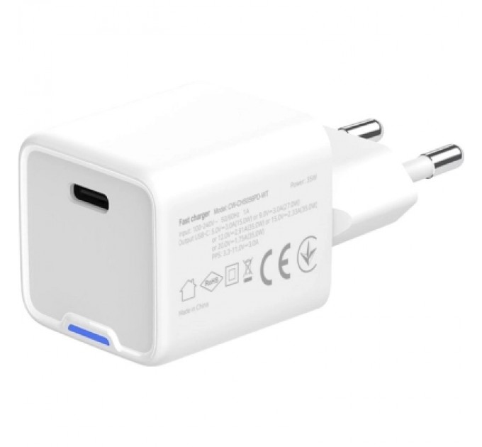 ColorWay Зарядний пристрій ColorWay GaN Mini 35W PD Port PPS USB-C white (CW-CHS056PD-WT)