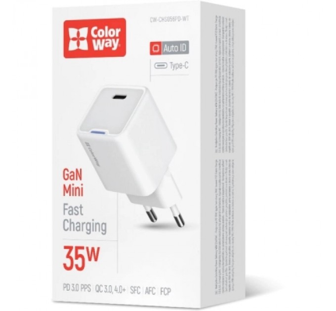ColorWay Зарядний пристрій ColorWay GaN Mini 35W PD Port PPS USB-C white (CW-CHS056PD-WT)