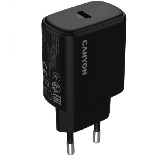 Canyon Зарядний пристрій Canyon OnCharge 200 20W 1xPD EU Black (CNE-CHA200-11)