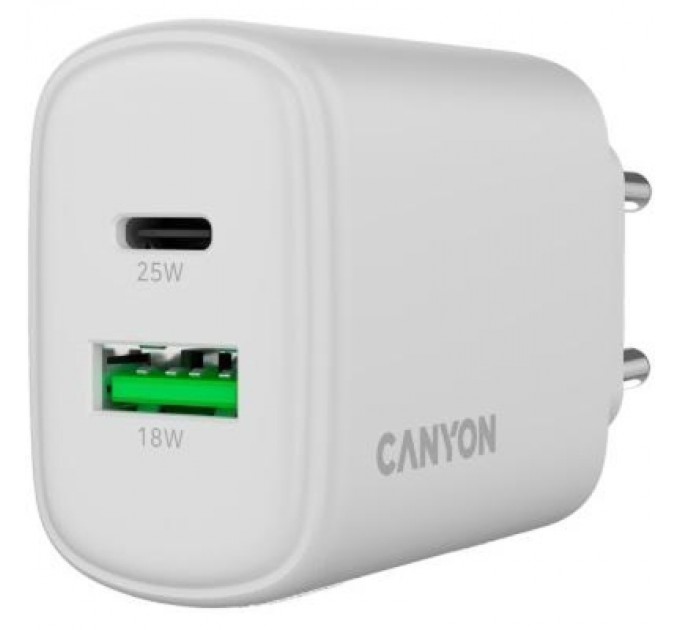 Canyon Зарядний пристрій Canyon OnCharge 250 25W 1xPD 1xQC EU White (CNE-CHA250-21)