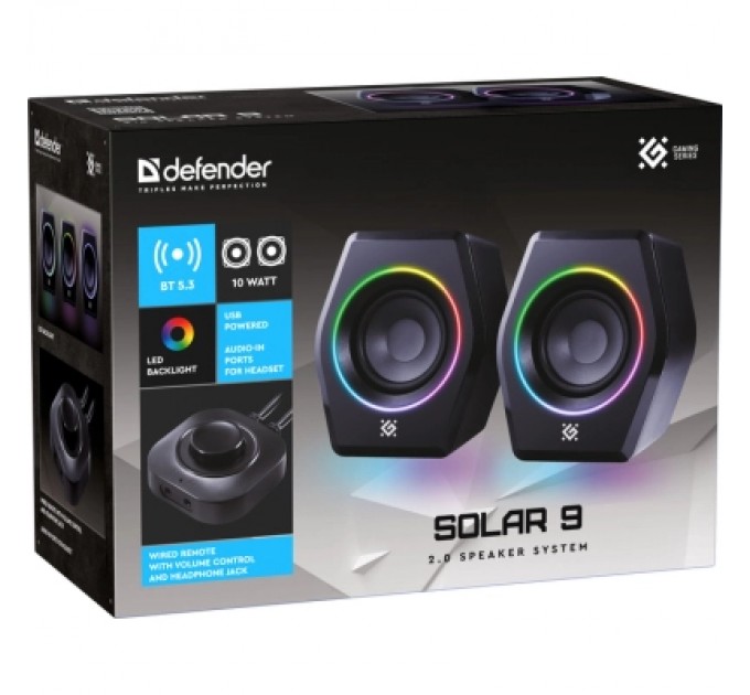 Defender Акустична система Defender Solar 9 LED Bluetooth USB Black (65939)