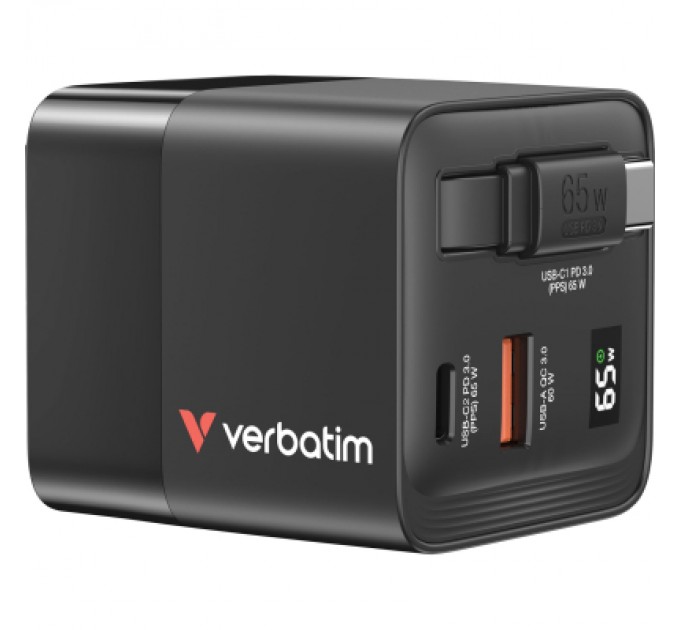 Verbatim Зарядний пристрій Verbatim GaN 65 W 2 ports (USB-C/1xUSB-A) (32217)