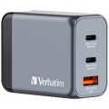 Verbatim Зарядний пристрій Verbatim GaN 65 W 3 ports (2xUSB-C-65 W /USB-A -3.0) (32201)