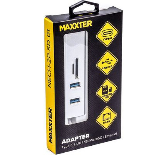 Maxxter Концентратор Maxxter USB to Gigabit Ethernet, 2 Ports USB 3.0 + microSD/TF card r (NECH-2P-SD-01)