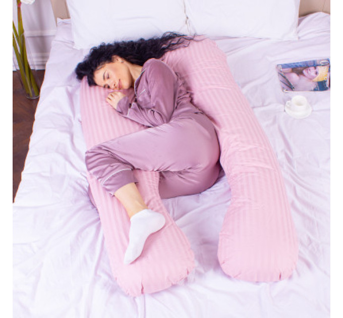 MirSon Подушка MirSon для вагітних і відпочинку Satin Stripe №8026 U-подібна Pink (2200006178644)