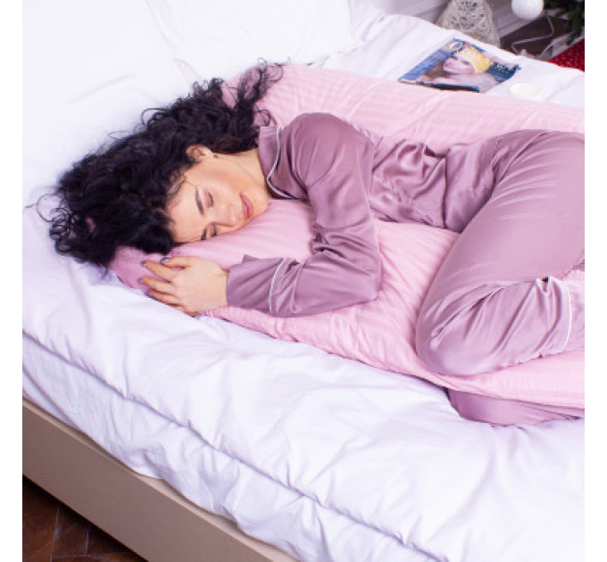 MirSon Подушка MirSon для вагітних і відпочинку Satin Stripe №8026 U-подібна Pink (2200006178644)