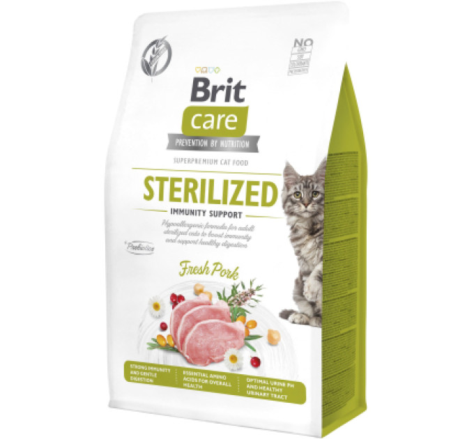 Brit Care Сухий корм для кішок Brit Care Cat GF Sterilized Immunity Support зі свининою 400 г (8595602565061)