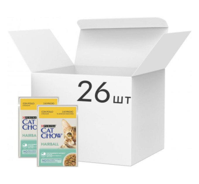 Purina Cat Chow Вологий корм для кішок Purina Cat Chow Hairball з куркою та зеленою квасолею в желе 85г (7613037031393)