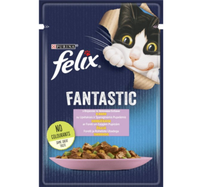 Purina Felix Вологий корм для кішок Purina Felix Fantastic з фореллю та зеленими бобами в желе 85 г (7613039841617)