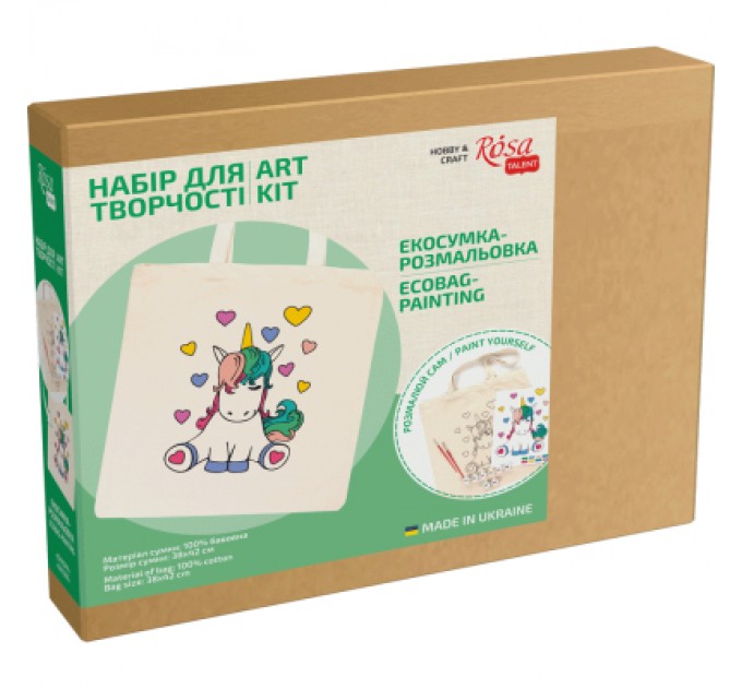 Rosa Набір для творчості Rosa Talent екосумка-розмальовка, Юнікорн, 38х42 см (4823098537830)