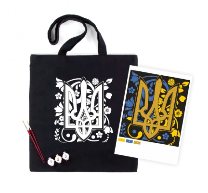 Rosa Набір для творчості Rosa Talent екосумка-розмальовка, чорна, Тризуб, 38х42 см (4823098542131)