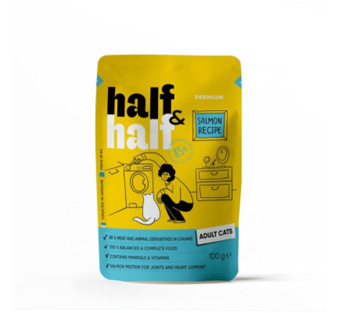Half&Half Вологий корм для кішок Half&Half шматочки з лососем у желе 100 г (4820261920901)