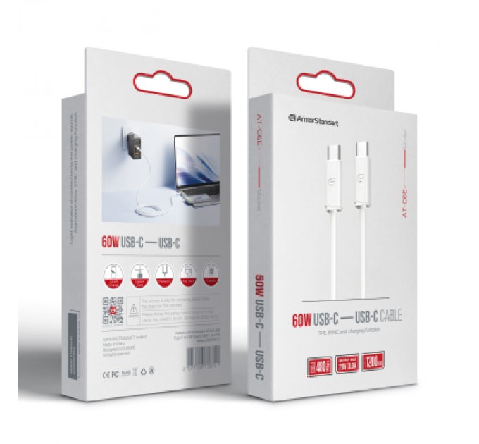 Armorstandart Дата кабель USB-C to USB-C 1.2m TPE 60W white Armorstandart (ARM75872)