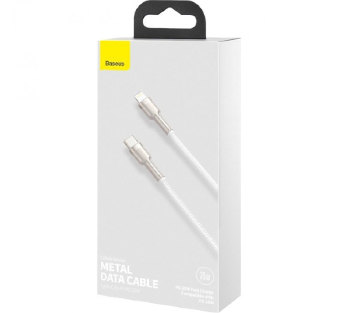 Baseus Дата кабель USB-C to Lightning 2.0m Cafule Metal PD 20W white Baseus (CATLJK-B02)