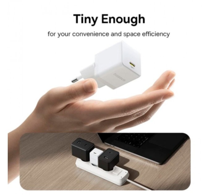 Baseus Зарядний пристрій Baseus Palm Fast Charger 1C 30W + Cable 1.0m Type-C 60W white (P10111605213-01)
