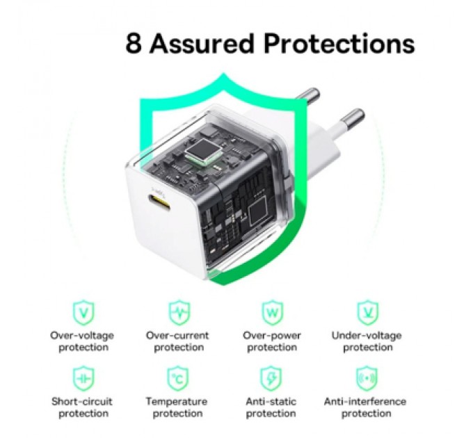 Baseus Зарядний пристрій Baseus Palm Fast Charger 1C 30W + Cable 1.0m Type-C 60W white (P10111605213-01)