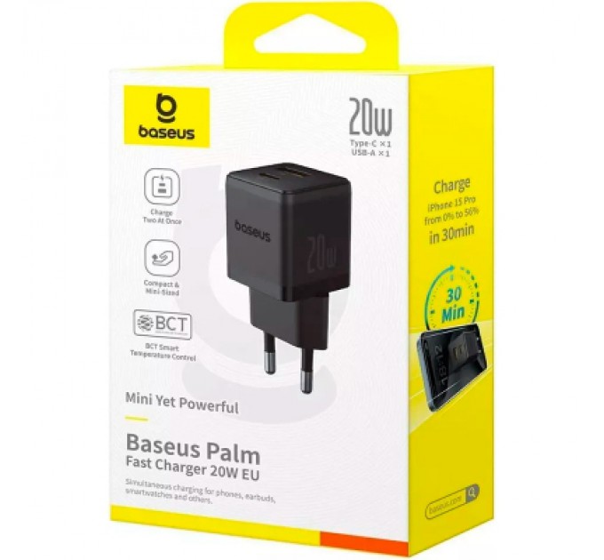 Baseus Зарядний пристрій Baseus Palm Fast Charger C+U 20W black (P10111608113-00)