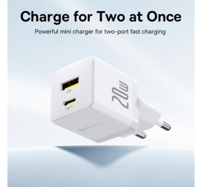 Baseus Зарядний пристрій Baseus Palm Fast Charger C+U 20W moon white (P10111608213-00)