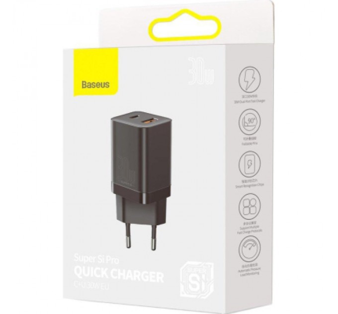 Baseus Зарядний пристрій Baseus Super Si Pro Quick Charger C+U 30W black (CCSUPP-E01)