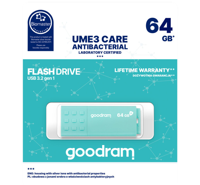 Goodram USB флеш накопичувач Goodram 64GB UME3 Care Green USB 3.0 (UME3-0640CRR11)