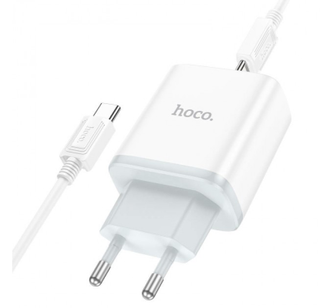 HOCO Зарядний пристрій HOCO C105A Stage 1xUSB-C PD20W + 1xUSB QC3.0 + cable USB-C to USB-C White (6931474782922)