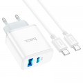 HOCO Зарядний пристрій HOCO C105A Stage 1xUSB-C PD20W + 1xUSB QC3.0 + cable USB-C to USB-C White (6931474782922)