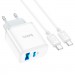 HOCO Зарядний пристрій HOCO C105A Stage 1xUSB-C PD20W + 1xUSB QC3.0 + cable USB-C to USB-C White (6931474782922)