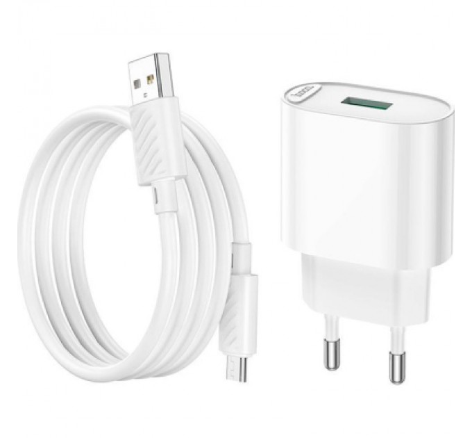 HOCO Зарядний пристрій HOCO C109A Fighter USB QC3.0 + cable Micro 5P White (6931474784827)