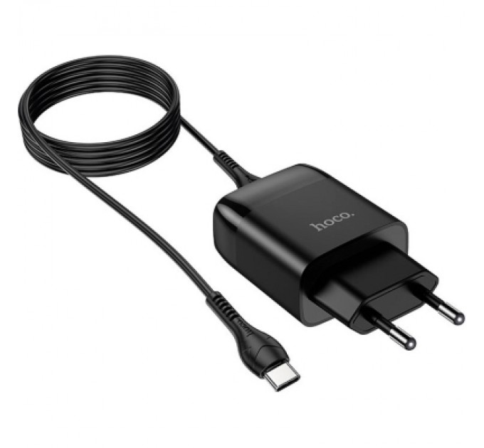 HOCO Зарядний пристрій HOCO C72Q Glorious USB QC3.0 + cable USB to USB-C 18W Black (6931474732545)