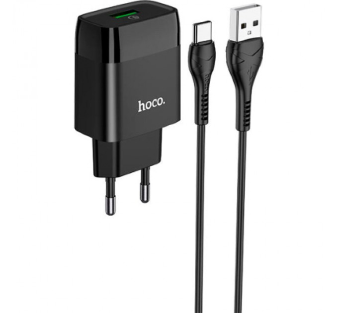 HOCO Зарядний пристрій HOCO C72Q Glorious USB QC3.0 + cable USB to USB-C 18W Black (6931474732545)