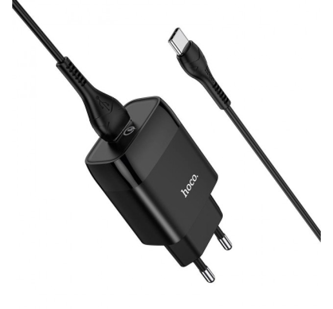 HOCO Зарядний пристрій HOCO C72Q Glorious USB QC3.0 + cable USB to USB-C 18W Black (6931474732545)