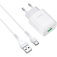 Зарядний пристрій HOCO C72Q Glorious USB QC3.0 + cable USB to USB-C 18W White (6931474732552)