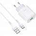 HOCO Зарядний пристрій HOCO C72Q Glorious USB QC3.0 + cable USB to USB-C 18W White (6931474732552)
