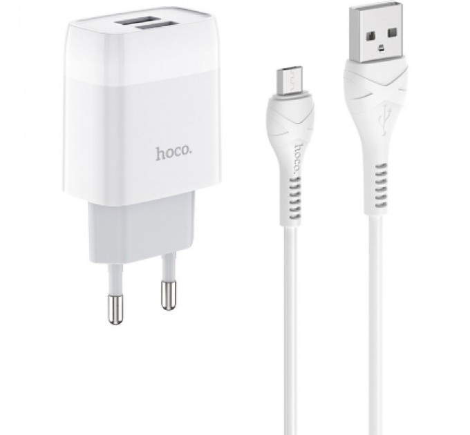 HOCO Зарядний пристрій HOCO C73A Glorious 2xUSB + cable Micro 5P 12W White (6931474713063)