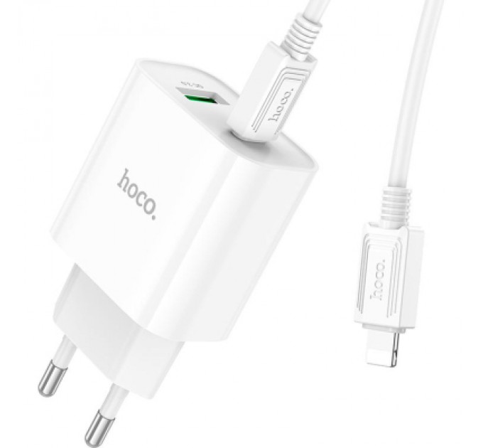 HOCO Зарядний пристрій HOCO C80A Plus Rapido 1xUSB-C PD20W + 1xUSB QC3.0 + cable USB-C to Lightning White (6931474779892)