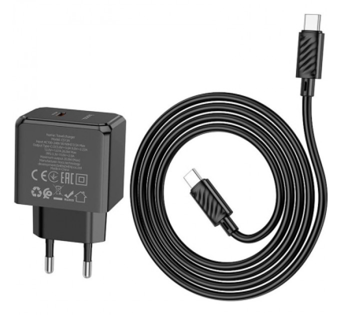 HOCO Зарядний пристрій HOCO CS13A Ocean USB-C PD20W + cable USB-C to USB-C Black (6942007603843)