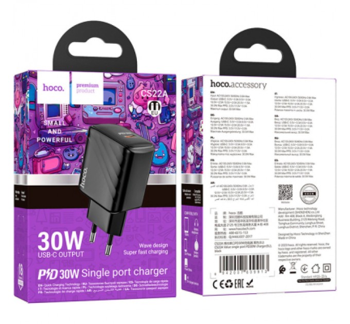 HOCO Зарядний пристрій HOCO CS22A Value USB-C PD30W Black (6942007609913)