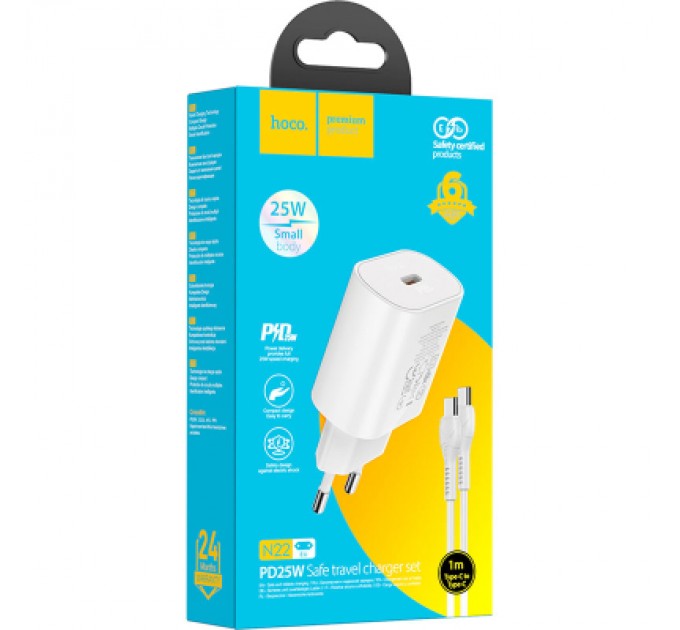 HOCO Зарядний пристрій HOCO N22 Jetta USB-C PD25W + cable USB-C to USB-C White (6931474760081)