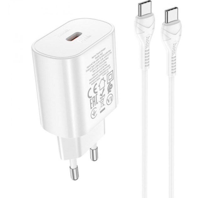 HOCO Зарядний пристрій HOCO N22 Jetta USB-C PD25W + cable USB-C to USB-C White (6931474760081)