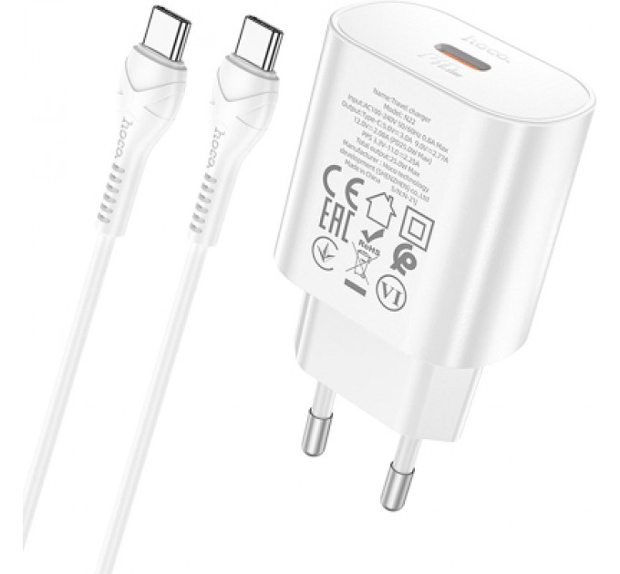 HOCO Зарядний пристрій HOCO N22 Jetta USB-C PD25W + cable USB-C to USB-C White (6931474760081)