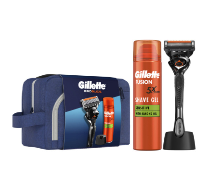 Gillette Набір косметики Gillette Бритва ProGlide з 1 змінним лезом + Гель для гоління Fusion5 200 мл + Підставка + Косметичка (8700216534420)