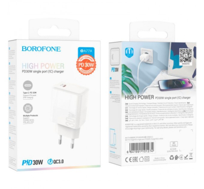 BOROFONE Зарядний пристрій BOROFONE BA77A Insightful USB-C PD30W White (6941991101274)
