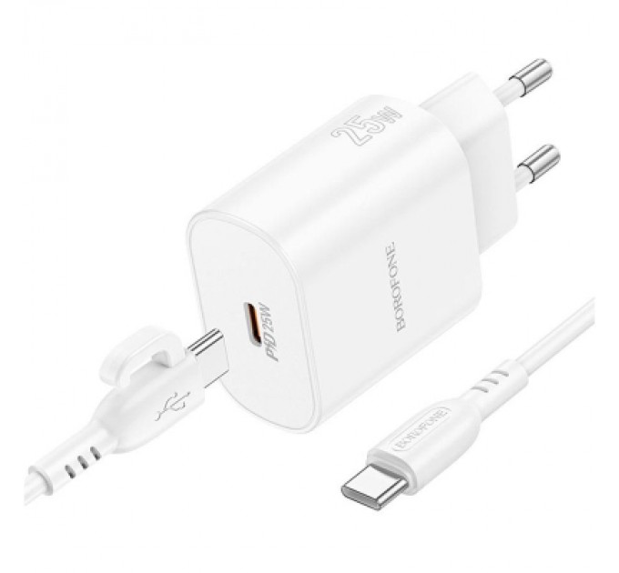 BOROFONE Зарядний пристрій BOROFONE BA82A Platinum USB-C PD25W + cable USB-C to USB-C White (6941991112270)