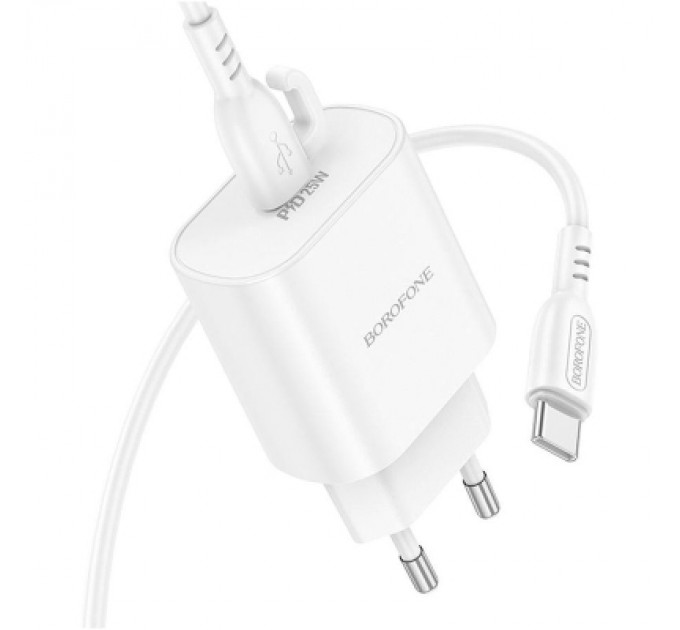 BOROFONE Зарядний пристрій BOROFONE BA82A Platinum USB-C PD25W + cable USB-C to USB-C White (6941991112270)
